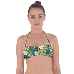 Colorful Floral Pattern Halter Bandeau Bikini Top by designsbymallika