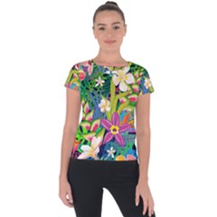 Colorful Floral Pattern Short Sleeve Sports Top  by designsbymallika