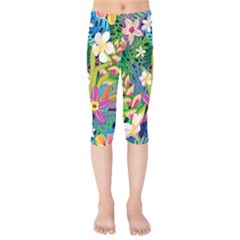 Colorful Floral Pattern Kids  Capri Leggings  by designsbymallika