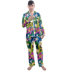 Colorful Floral Pattern Men s Long Sleeve Satin Pyjamas Set by designsbymallika