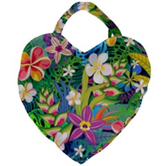 Colorful Floral Pattern Giant Heart Shaped Tote by designsbymallika