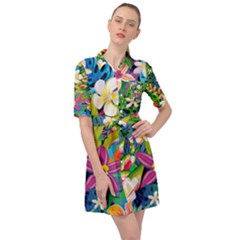 Colorful Floral Pattern Belted Shirt Dress by designsbymallika