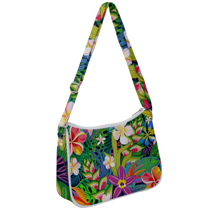 Colorful Floral Pattern Zip Up Shoulder Bag