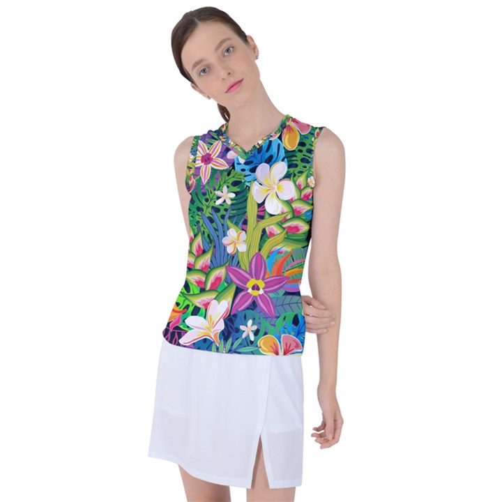 Colorful Floral Pattern Women s Sleeveless Sports Top