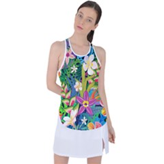 Colorful Floral Pattern Racer Back Mesh Tank Top by designsbymallika