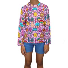 Colourful Funny Pattern Kids  Long Sleeve Swimwear by designsbymallika