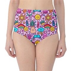 Colourful Funny Pattern Classic High-waist Bikini Bottoms by designsbymallika