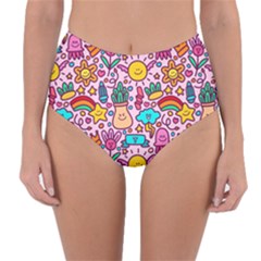 Colourful Funny Pattern Reversible High-waist Bikini Bottoms by designsbymallika