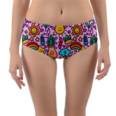 Colourful Funny Pattern Reversible Mid-waist Bikini Bottoms by designsbymallika