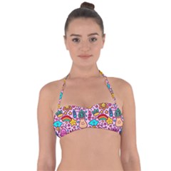 Colourful Funny Pattern Halter Bandeau Bikini Top by designsbymallika