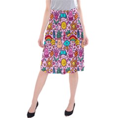 Colourful Funny Pattern Midi Beach Skirt by designsbymallika