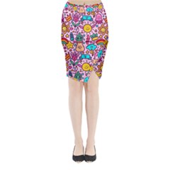 Colourful Funny Pattern Midi Wrap Pencil Skirt by designsbymallika