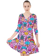 Colourful Funny Pattern Quarter Sleeve Front Wrap Dress by designsbymallika