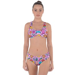 Colourful Funny Pattern Criss Cross Bikini Set by designsbymallika