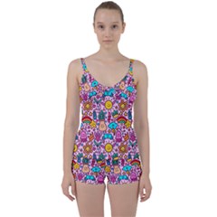 Colourful Funny Pattern Tie Front Two Piece Tankini by designsbymallika