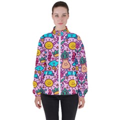 Colourful Funny Pattern Women s High Neck Windbreaker by designsbymallika