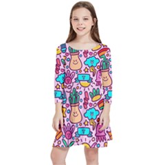 Colourful Funny Pattern Kids  Quarter Sleeve Skater Dress by designsbymallika