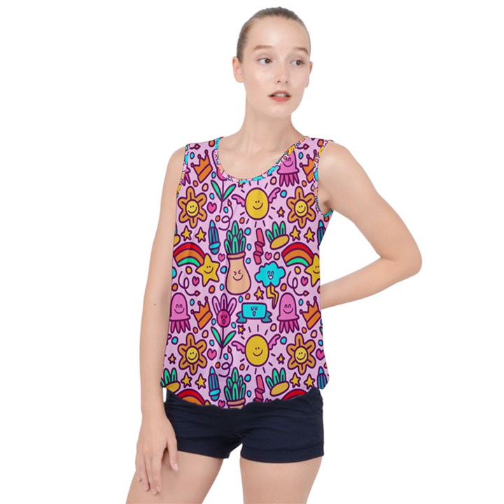 Colourful Funny Pattern Bubble Hem Chiffon Tank Top