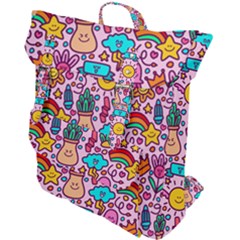 Colourful Funny Pattern Buckle Up Backpack by designsbymallika