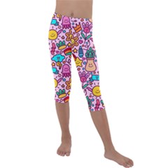 Colourful Funny Pattern Kids  Lightweight Velour Capri Leggings  by designsbymallika