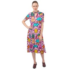 Colourful Funny Pattern Keyhole Neckline Chiffon Dress by designsbymallika