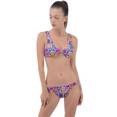 Colourful Funny Pattern Ring Detail Crop Bikini Set by designsbymallika