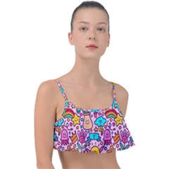 Colourful Funny Pattern Frill Bikini Top by designsbymallika