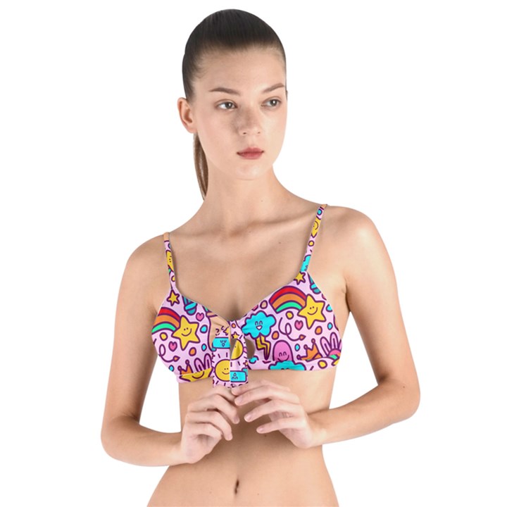 Colourful Funny Pattern Tie Up Cut Bikini Top