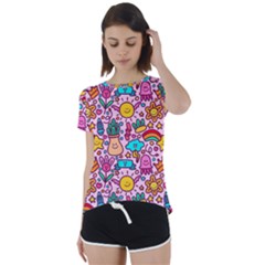 Colourful Funny Pattern Short Sleeve Foldover Tee by designsbymallika