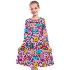 Colourful Funny Pattern Kids  Midi Sailor Dress by designsbymallika