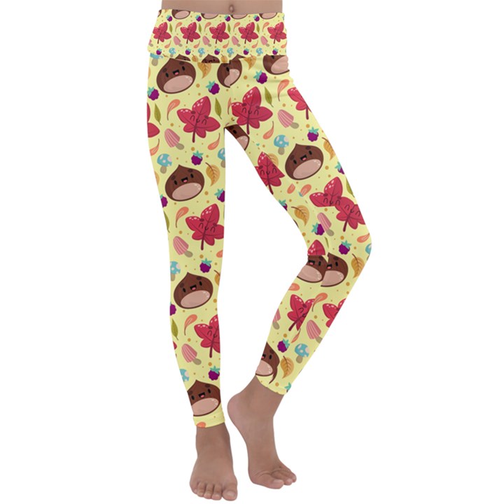 Cute Leaf Pattern Kids  Lightweight Velour Classic Yoga Leggings