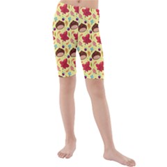 Cute Leaf Pattern Kids  Mid Length Swim Shorts by designsbymallika