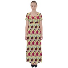 Cute Leaf Pattern High Waist Short Sleeve Maxi Dress by designsbymallika