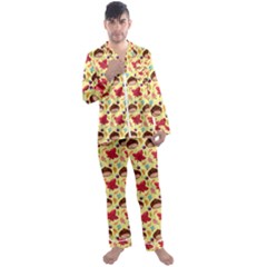 Cute Leaf Pattern Men s Long Sleeve Satin Pyjamas Set by designsbymallika