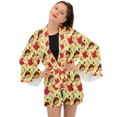 Cute Leaf Pattern Long Sleeve Kimono by designsbymallika