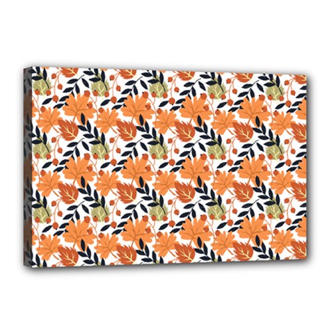 Black Orange Autumn Leaves Pattern Canvas 18  X 12  (stretched) by designsbymallika