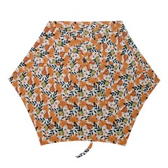 Black Orange Autumn Leaves Pattern Mini Folding Umbrellas by designsbymallika