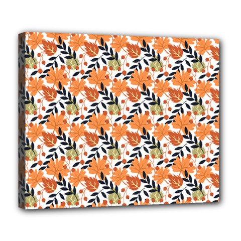 Black Orange Autumn Leaves Pattern Deluxe Canvas 24  X 20  (stretched) by designsbymallika