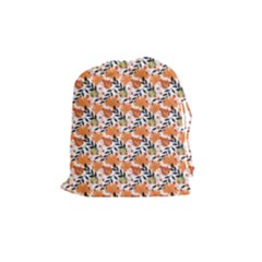 Black Orange Autumn Leaves Pattern Drawstring Pouch (medium) by designsbymallika