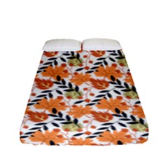 Black Orange Autumn Leaves Pattern Fitted Sheet (full/ Double Size) by designsbymallika