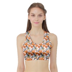 Black Orange Autumn Leaves Pattern Sports Bra With Border by designsbymallika