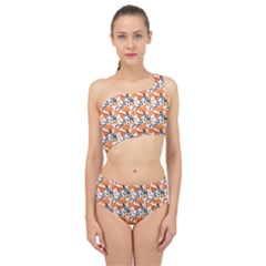 Black Orange Autumn Leaves Pattern Spliced Up Two Piece Swimsuit by designsbymallika