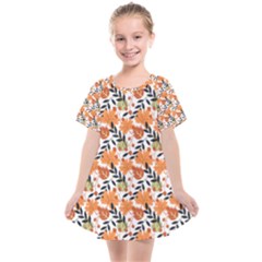 Black Orange Autumn Leaves Pattern Kids  Smock Dress by designsbymallika