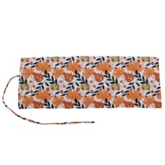 Black Orange Autumn Leaves Pattern Roll Up Canvas Pencil Holder (s) by designsbymallika