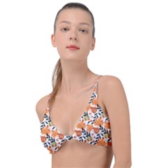 Black Orange Autumn Leaves Pattern Knot Up Bikini Top by designsbymallika