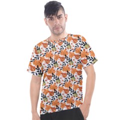 Black Orange Autumn Leaves Pattern Men s Sport Top by designsbymallika