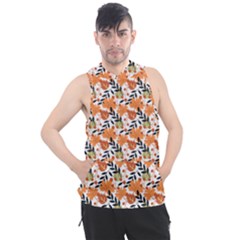 Black Orange Autumn Leaves Pattern Men s Sleeveless Hoodie by designsbymallika