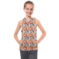 Black Orange Autumn Leaves Pattern Kids  Sleeveless Hoodie by designsbymallika