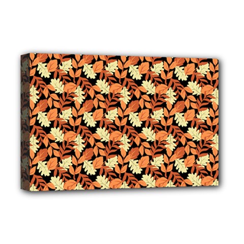 Autumn Leaves Orange Pattern Deluxe Canvas 18  X 12  (stretched) by designsbymallika