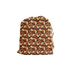 Autumn Leaves Orange Pattern Drawstring Pouch (medium) by designsbymallika